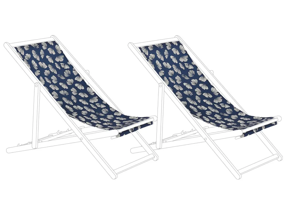 Set 2 Sun Lounger Replacement Fabrics Floral Pattern Navy Blue ANZIO/AVELLINO