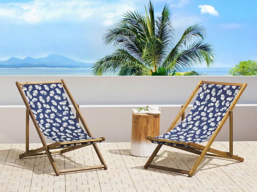 Set 2 Sun Lounger Replacement Fabrics Floral Pattern Navy Blue ANZIO/AVELLINO