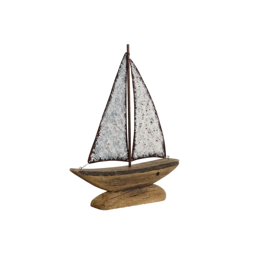 Statua Decorativa Home ESPRIT Bianco Naturale Barca vela Finitura invecchiata 35,3 x 8 x 46,5 cm