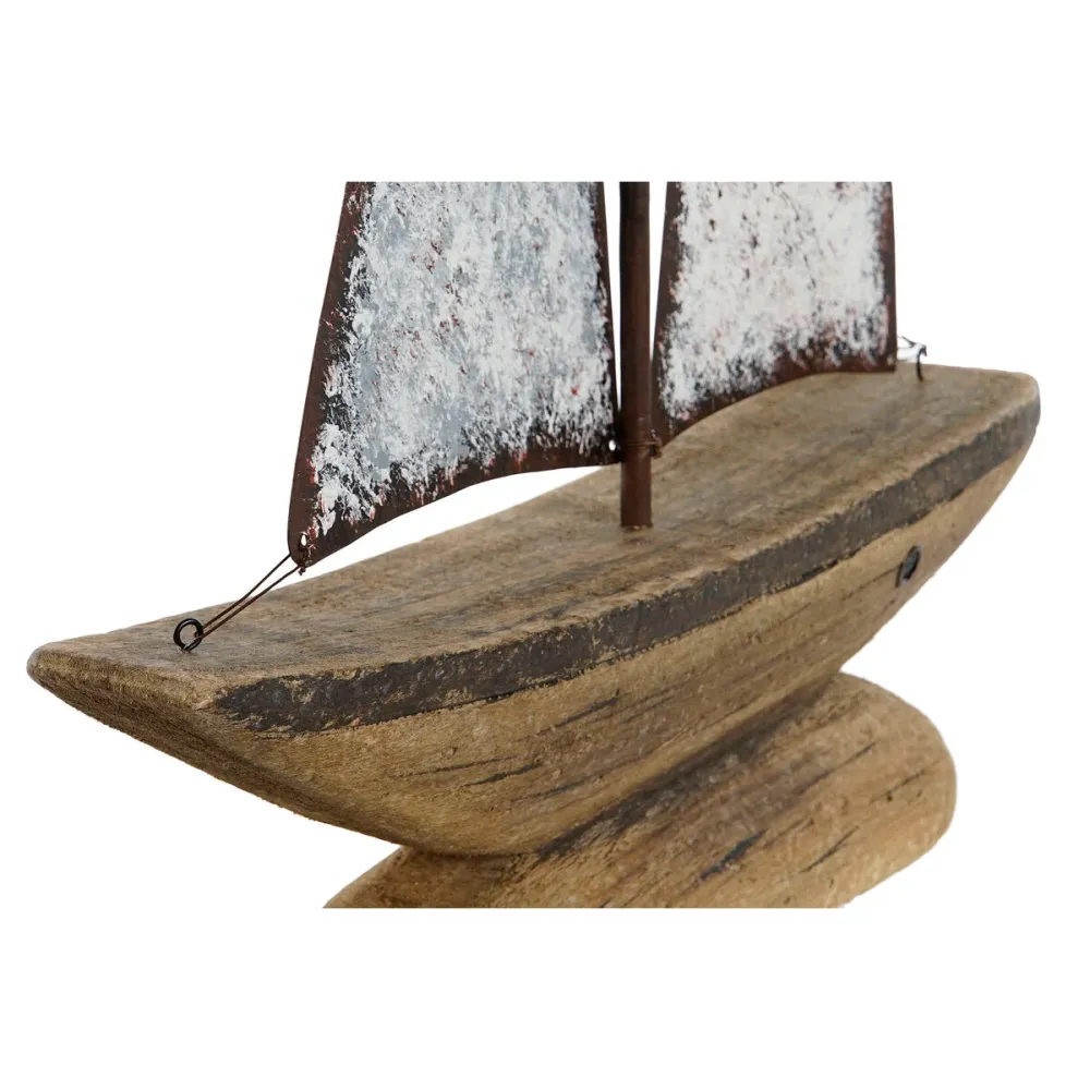 Statua Decorativa Home ESPRIT Bianco Naturale Barca vela Finitura invecchiata 35,3 x 8 x 46,5 cm