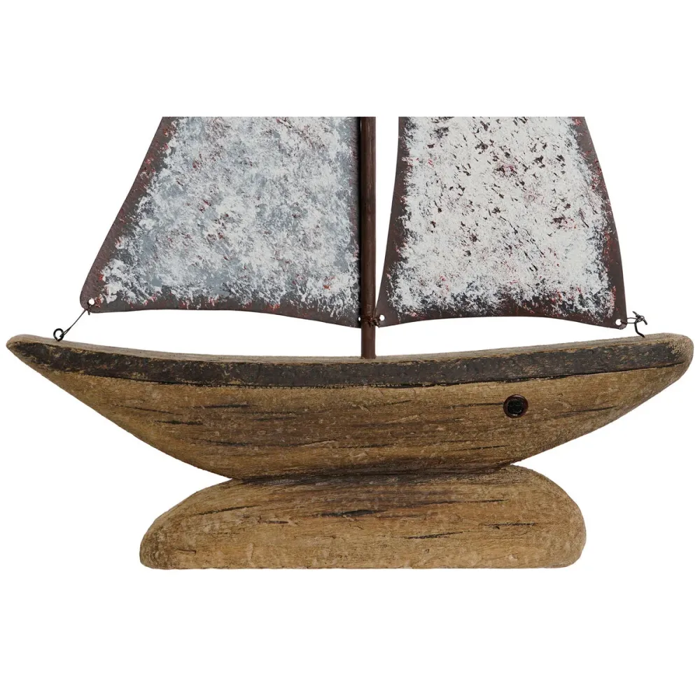 Statua Decorativa Home ESPRIT Bianco Naturale Barca vela Finitura invecchiata 35,3 x 8 x 46,5 cm