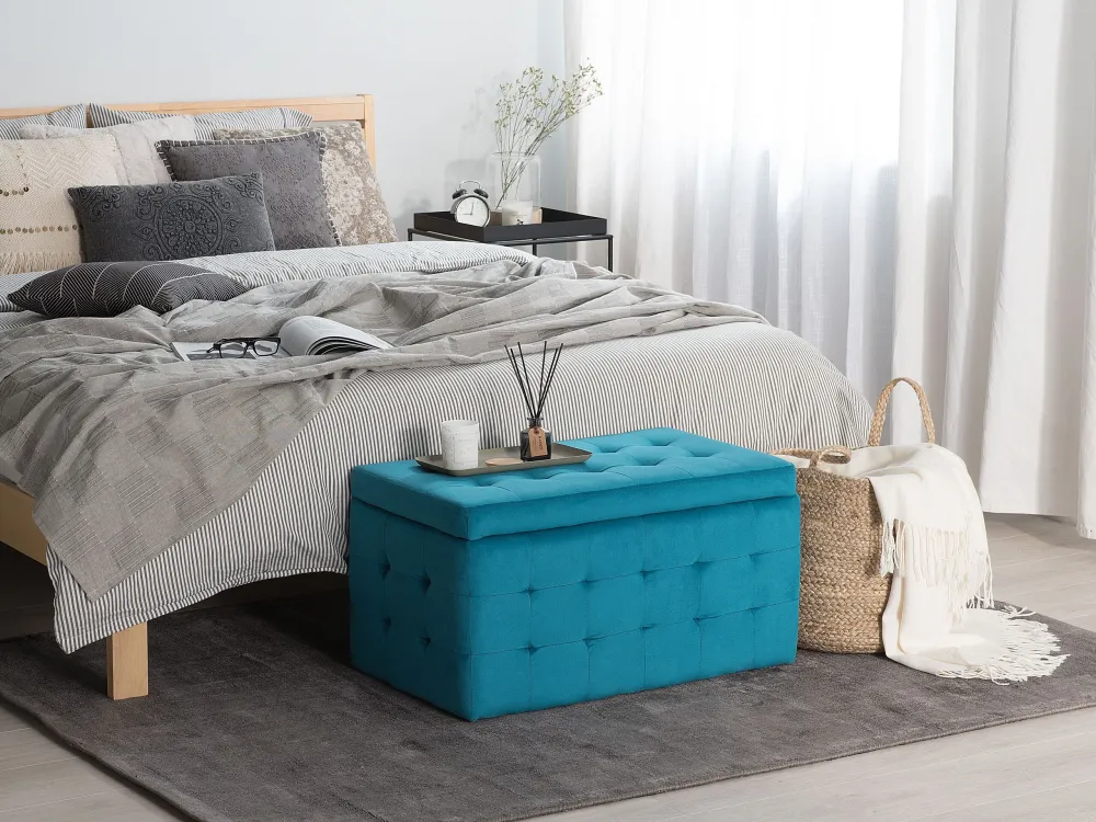 Velvet Fabric Storage Ottoman Sea Blue MICHIGAN