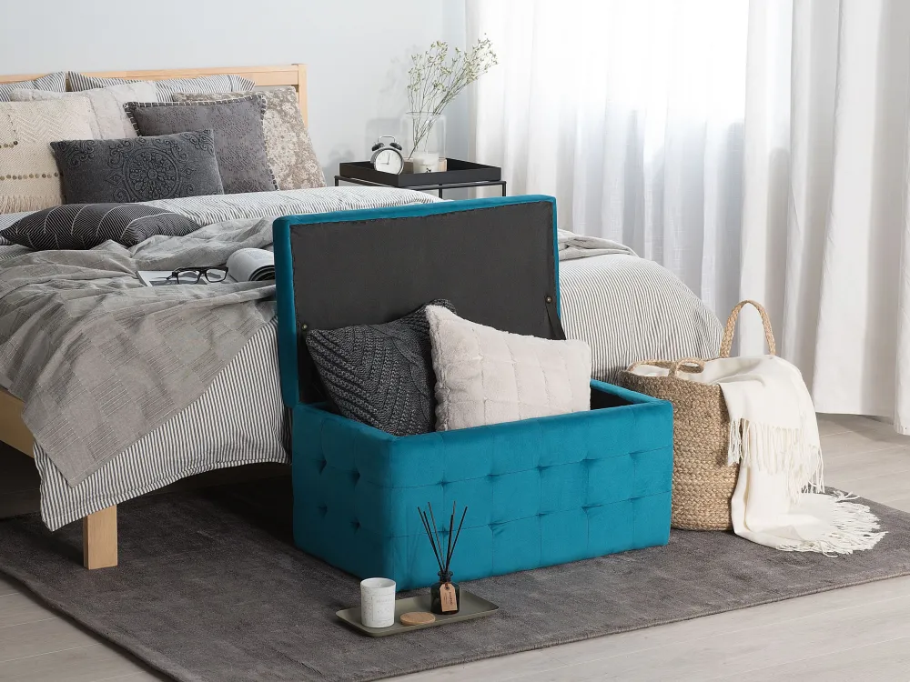 Velvet Fabric Storage Ottoman Sea Blue MICHIGAN