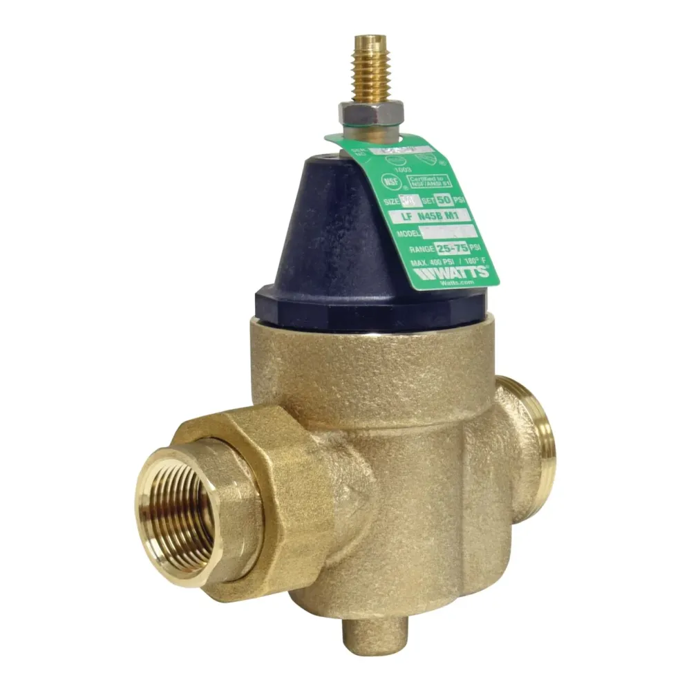 Watts LFN45BM1-U 3/4 3/4 Lead Free Water Pressure Reducing Valve, NPT Union x FPT, Adjust 25-75 psi, Max Work 400 psi 0009478