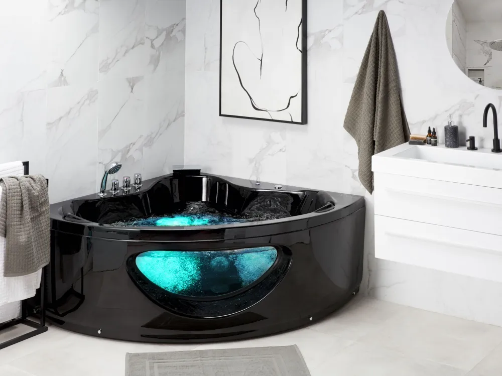 Whirlpool Corner Bath LED 1900 x 1500 cm Nero notte TOCOA