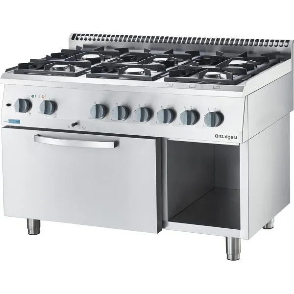 Cucina gas Stalgast ECO 6 fuochi con forno elettrico convezione (600 x 400 mm / GN 1/1) collezione 700 ND - G20 6 fuochi (...