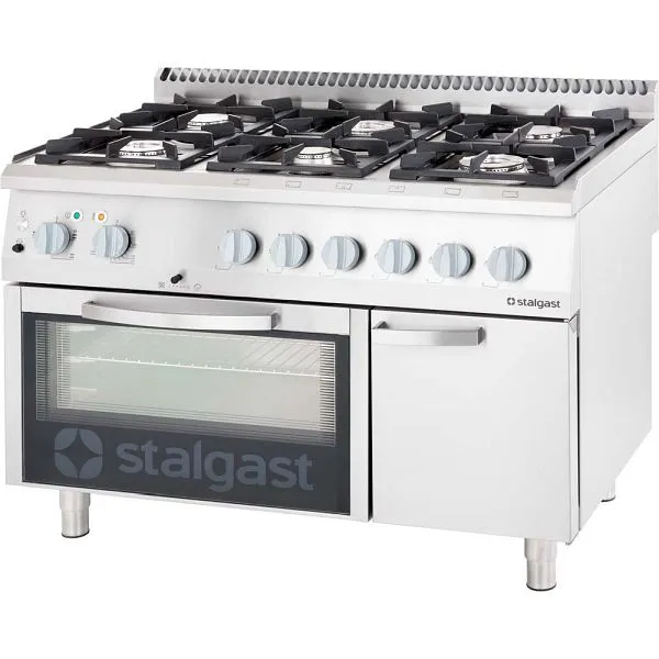 Stalgast stufa gas 6 fuochi con forno elettrico (GN 2/1) collezione 700 ND - G20 6 fuochi (3.5 + 3x5 + 2x7) SL33611SE