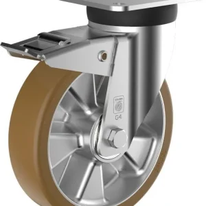 Ruota girevole Wicke per carichi pesanti con pneumatici poliuretano Topthane® 92 Shore marroni su cerchio alluminio presso...