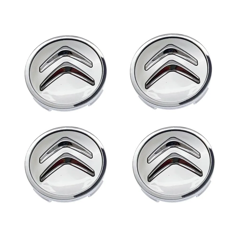 Set 4 Coprimozzo Compatibile Citroen Tappi 60mm Cromato Argento C1 C3 C4 C5 C6 DS3 Berlingo Jumpy Jumper
