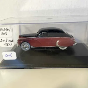 Peugeot 203 Darl'Mat bordeaux e nero del 1953 (scatola plexiglas)
