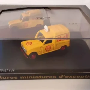 Renault 4F4 gialla con logo SHELL (scatola rettangolare) - eccezionale auto miniatura