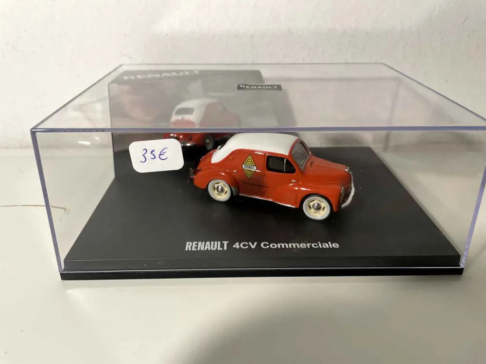 Renault 4 CV commerciale arancione e tetto bianco con logo Renault (scatola rettangolare)