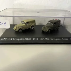 Renault Juvaquatre AHG2 marrone del 1948 + ambulanza dell'esercito Renault Juvaquatre verde scuro del 1948 (scala HO)