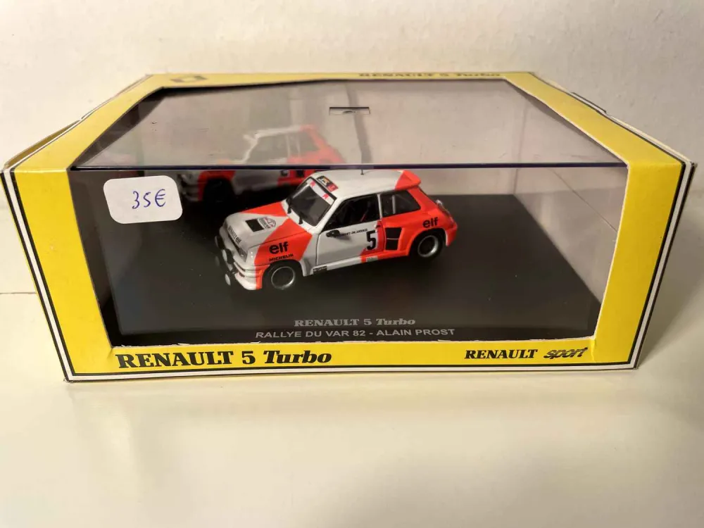 Renault 5 Turbo bianca e arancione numero 5 - Rally del Var 1982 - Alain Prost (cofanetto rettangolare)