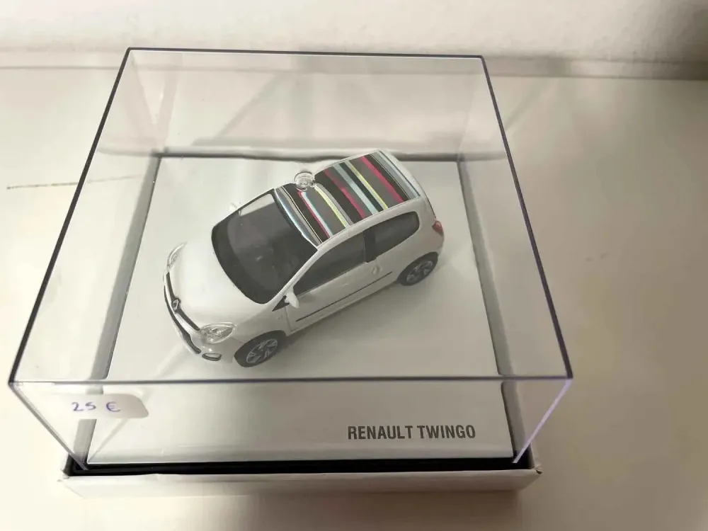 Renault Twingo bianca con strisce multicolori sul tetto (scatola quadrata)