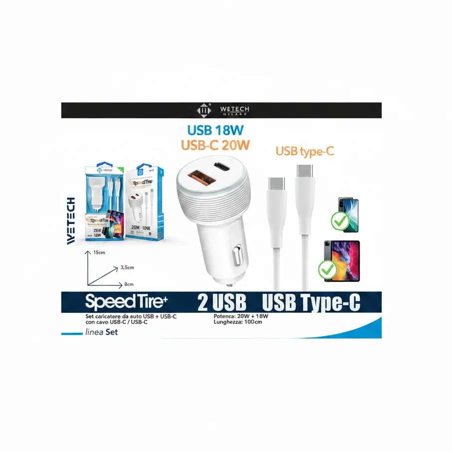 Wetech Caricatore Da Auto C C/Cavo Usb C