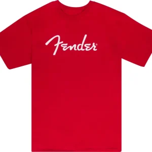 Biscotto Filettato Acciaio Fender Spaghetti Logo T-Shirt, Dakota Red, taglia XL