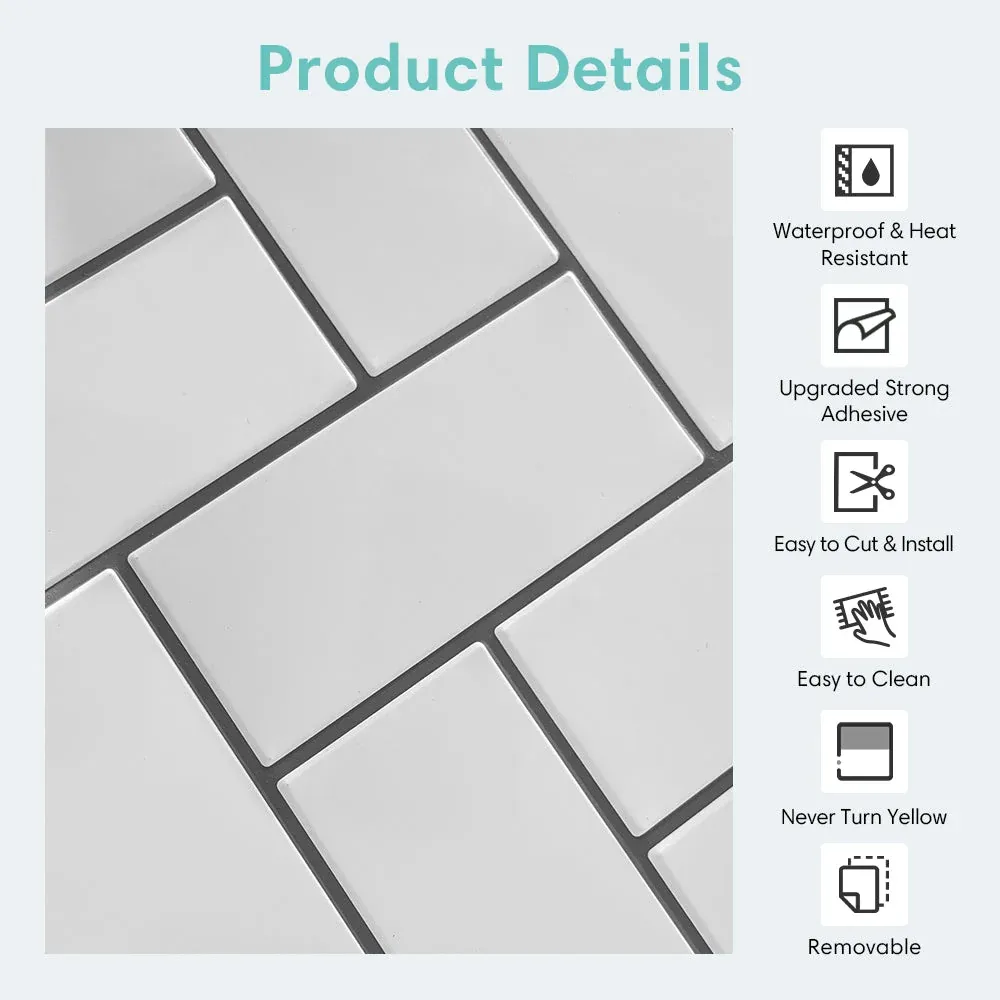 Biscotto Filettato Acciaio White Herringbone Peel and Stick Backsplash Tile - Thicker Design