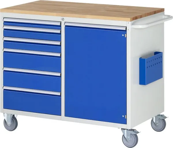 Carrello da montaggio RAU collezione 7000 L1145xP650xH975mm piano di lavoro faggio massiccio cassetti sinistri H60 2xH90 2...