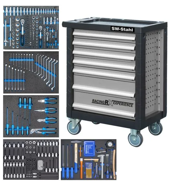 Carrello da officina acciaio SW attrezzato 347 pezzi Z3705 per Magazzino