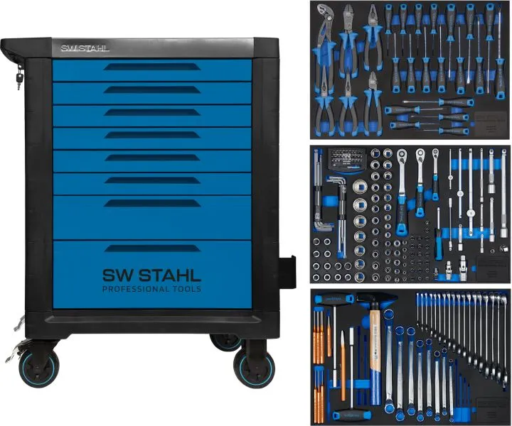 Carrello da officina professionale SW-Stahl TT801 blu attrezzato 213 pezzi Z3116 per Movimentazione Merci