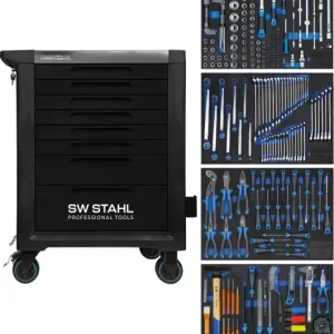 Carrello da officina professionale SW-Stahl TT801 nero attrezzato 246 pezzi Z3114 Pieghevole per Risparmio Spazio