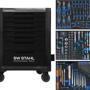 Carrello da officina professionale SW-Stahl TT801 nero attrezzato 213 pezzi Z3117 Pieghevole per Risparmio Spazio