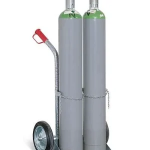 Carrello per bombole acciaio DENIOS GFR-2 per 2 bombole di gas (Ø 250 mm) pneumatici gomma piena 115-207 | Altezza Regolab...