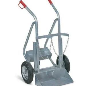 Carrello per Fusti Carrello per bombole acciaio DENIOS GFR-L per 2 bombole di gas (Ø 250 mm) ruota tastatrice pneumatici 1...