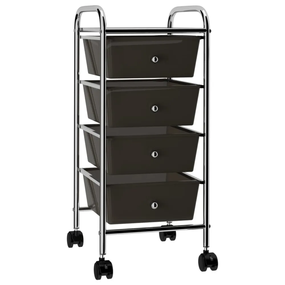 Carrello Piattaforma Carrello Portaoggetti Mobile con 4 Cassetti Nero Plastica