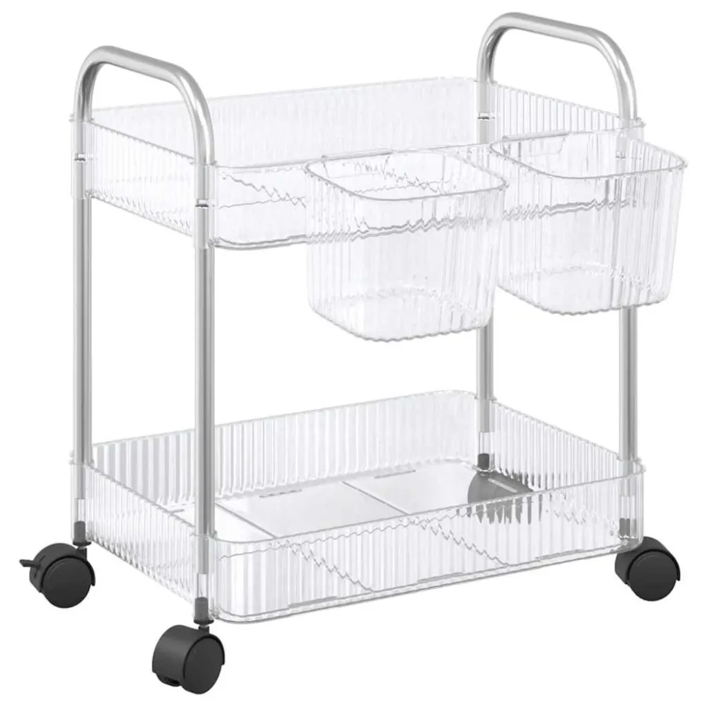 Carrello Portaoggetti 2 Livelli 37x28x43,5 cm Acrilico con Freni di Sicurezza