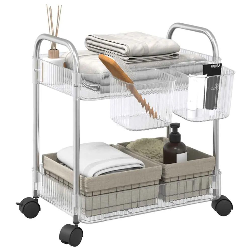 Carrello Portaoggetti 2 Livelli 37x28x43,5 cm Acrilico con Freni di Sicurezza