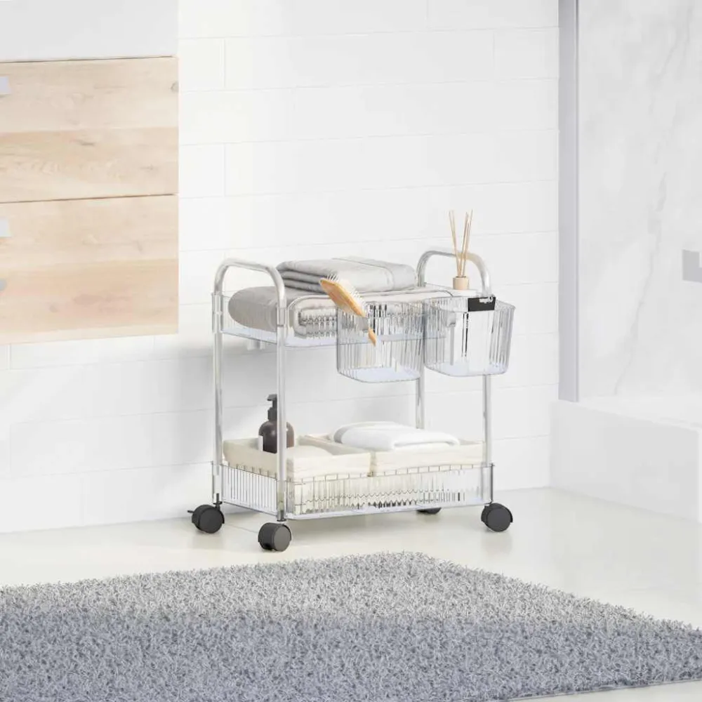 Carrello Portaoggetti 2 Livelli 37x28x43,5 cm Acrilico con Freni di Sicurezza