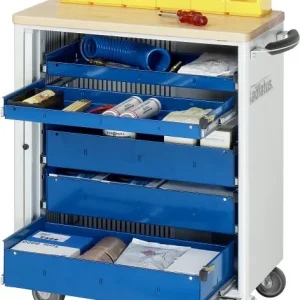 Carrello portautensili RAU collezione adlatus modello 7260 L725 x P400 x A860 mm incluso un piano di lavoro faggio massicc...
