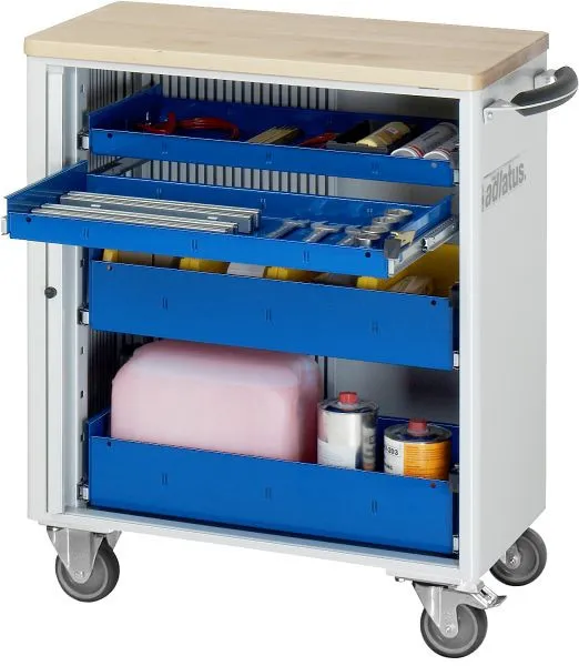 Carrello portautensili RAU collezione adlatus modello 7250 L725 x P400 x A860 mm incluso un piano di lavoro faggio massicc...