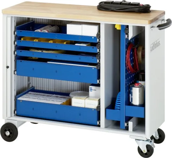 Carrello portautensili RAU collezione adlatus modello 10050 L1025 x P400 x A860 mm incluso un piano di lavoro faggio massi...