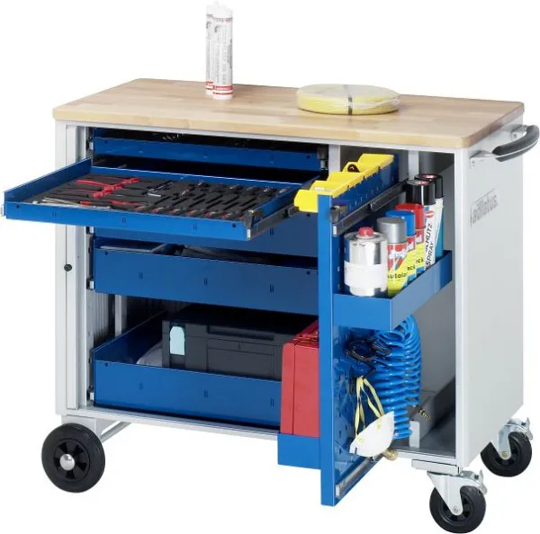 Carrello portautensili RAU collezione adlatus modello 10210 L1025 x P520 x A890 mm incluso un piano di lavoro faggio massi...