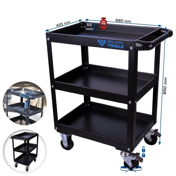 Carrello di servizio Brilliant Tools BT150900 Pieghevole per Risparmio Spazio