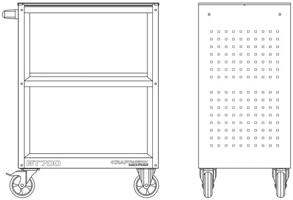 Carrello di servizio centrale BT700 40x60 con tappetino gomma 101.911.000 con Maniglia Regolabile