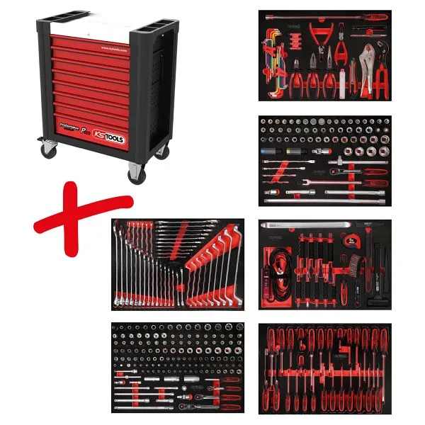 Set di carrelli da officina KS Tools PERFORMANCEplus P10 con 338 utensili e 6 cassetti 810.6338 per Magazzino