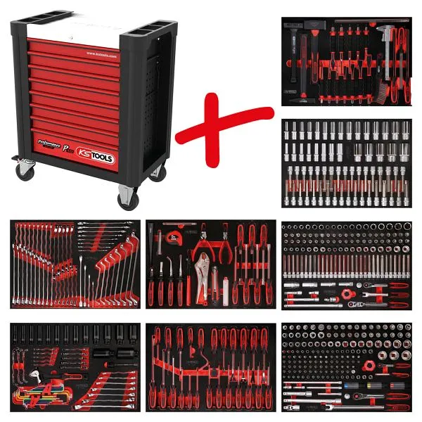Set di carrelli da officina KS Tools PERFORMANCEplus P10 con 536 utensili e 8 cassetti 810.8536 Pieghevole per Risparmio S...