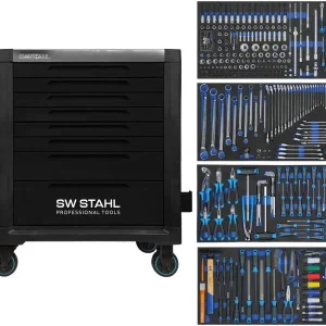 Spingitore per Pallet Carrello da officina professionale SW-Stahl TT802 nero attrezzato 338 pezzi Z3212