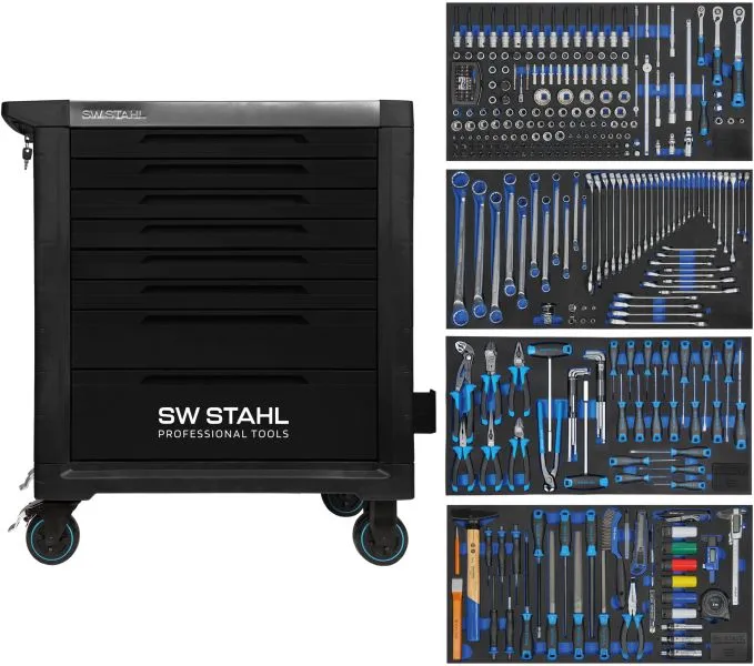Spingitore per Pallet Carrello da officina professionale SW-Stahl TT802 nero attrezzato 338 pezzi Z3212