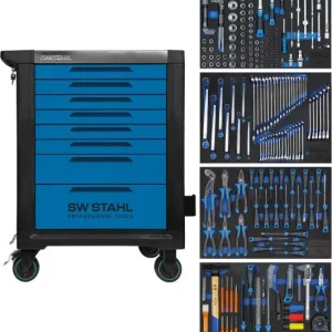 Spingitore per Pallet Carrello da officina professionale SW-Stahl TT801 blu attrezzato 246 pezzi Z3113