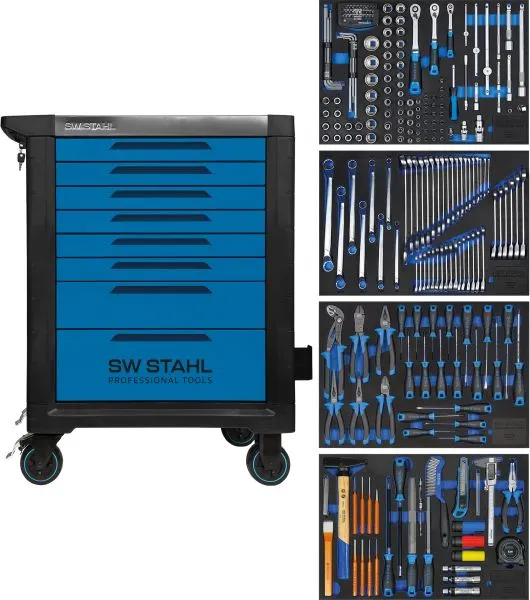 Spingitore per Pallet Carrello da officina professionale SW-Stahl TT801 blu attrezzato 246 pezzi Z3113