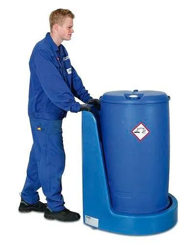 Spingitore per Pallet Rullo cilindrico DENIOS Poly200 S polietilene (PE) con grembiule e barra di spinta blu 181-869