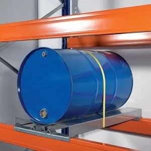 Traslatore Cinghia Scaffale di supporto barilotto DENIOS con tasche per carrello elevatore e cinghia di tensione 200-459