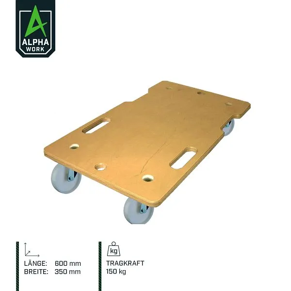 Rullo versatile Alpha Work 350x600 mm ruota plastica 75 mm superficie legno verniciato portata 150 kg confezione da 2 05904