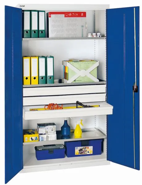 Professionale armadio per utensili e materiali Blunt collezione 2000 7035/5010 3 cassetti grandi 4 ripiani 2008274