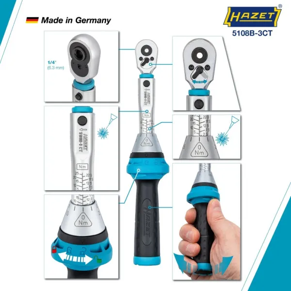 Chiave dinamometrica Hazet Nm min-max: 25 - 25 Nm tolleranza: 3% esagono cavo 63 (1/4 pollice) 5108B-3CT